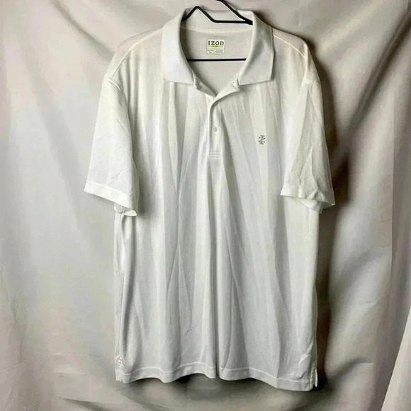 IZOD GOLF MENS SIZE XXL WHITE POLO SHIRT 100% POLYESTER SMALL SQUARE DESIGN - Picture 1 of 9